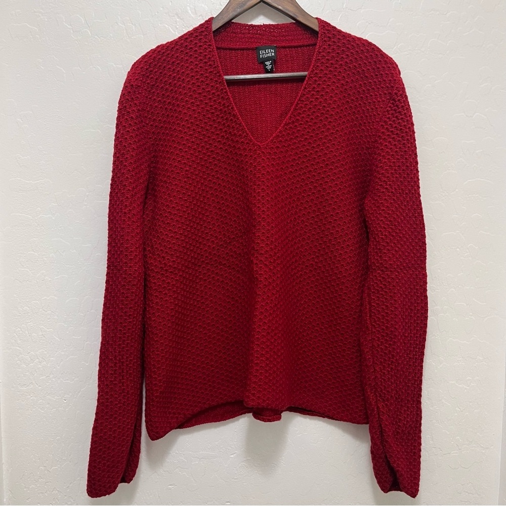 Eileen Fisher V-Neck Merino Wool Knit Sweater Sz L Minimalist Luxury